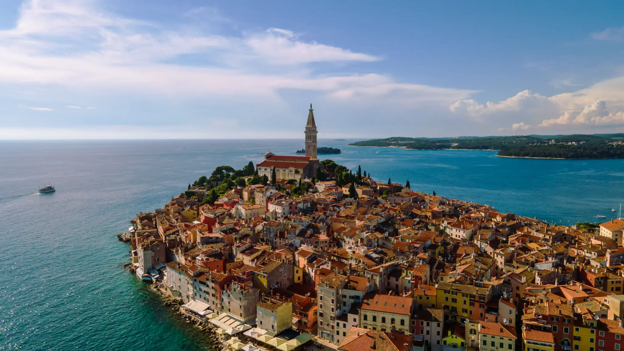 Rovinj Old Town and St. Euphemia's bell tower on the Adriatic