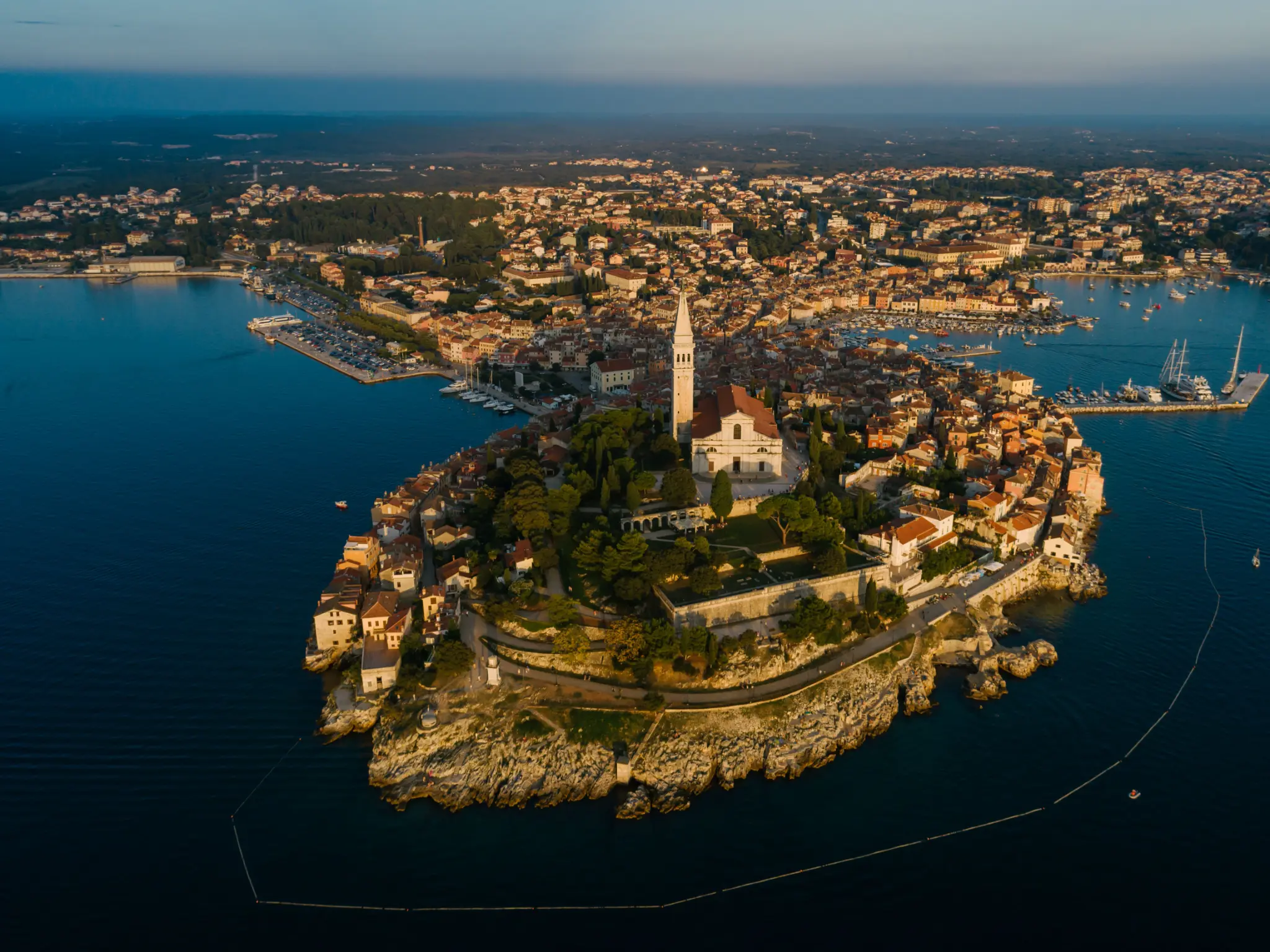 Aerial view of Rovinj Old Town and Adriatic coast