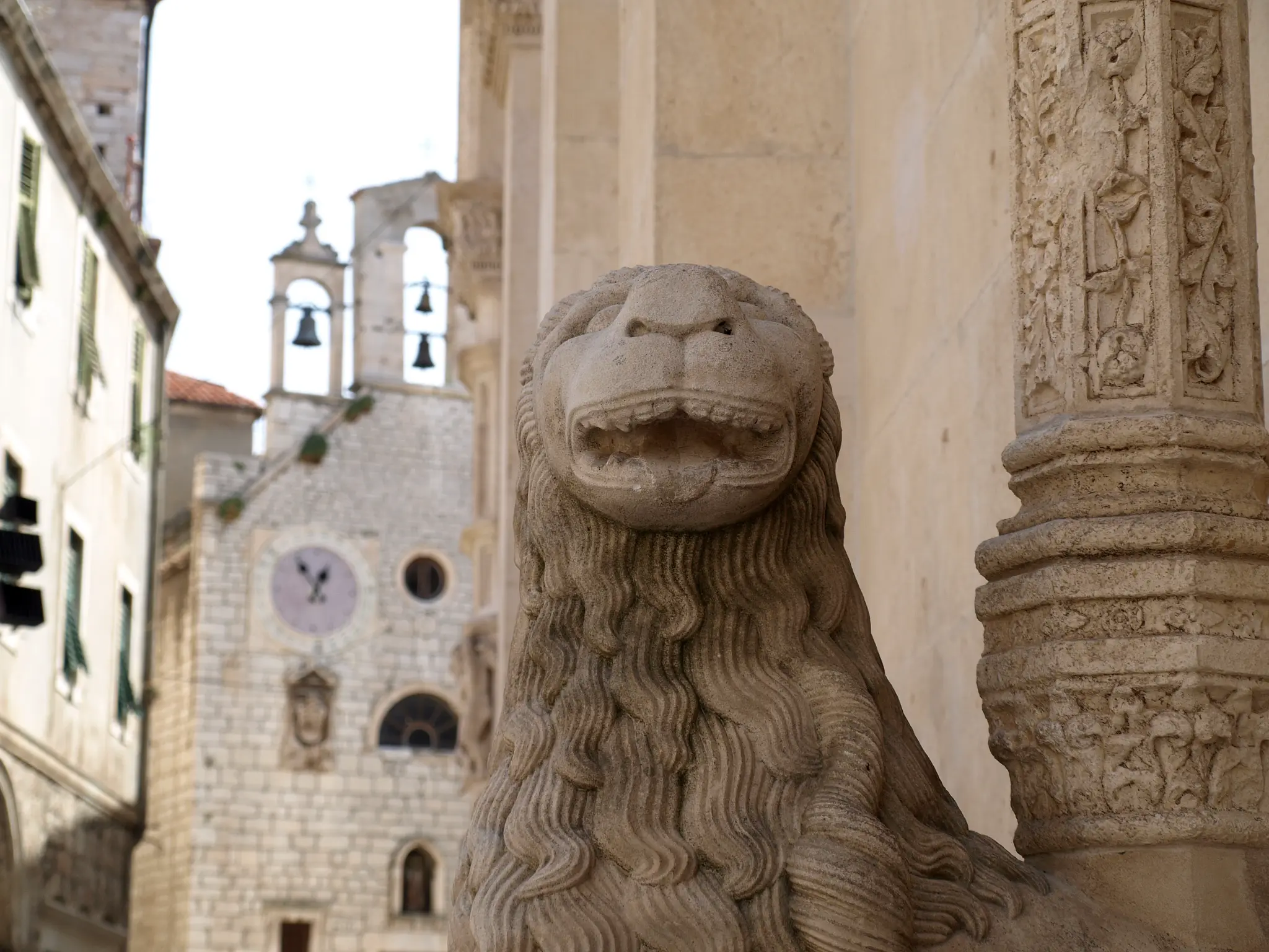 Stone lion outside the Cathedral of St. James in Šibenik